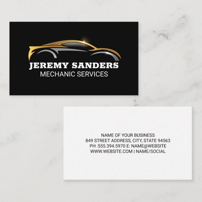Tarjeta De Visita Coche deportivo metálico Gold Silver (Anverso / Reverso)