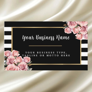 Tarjeta De Visita Coche floral a rayas en blanco y negro moderno