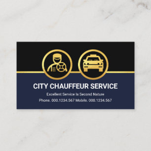 Tarjeta De Visita Coche Gold Chauffeur En Capas Azules Negras