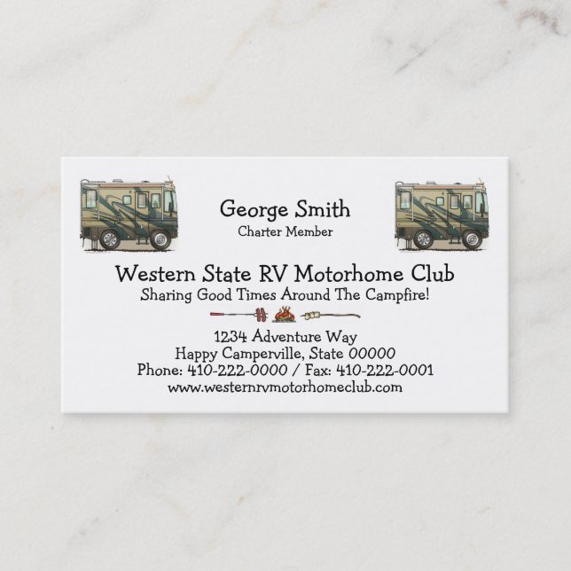 Tarjeta De Visita Coche grande Motorhome del campista contento lindo (Anverso)