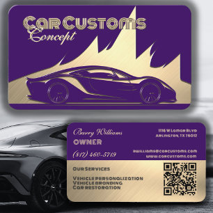 Tarjeta De Visita Coche moderno y lujoso de estilo grabado en púrpur