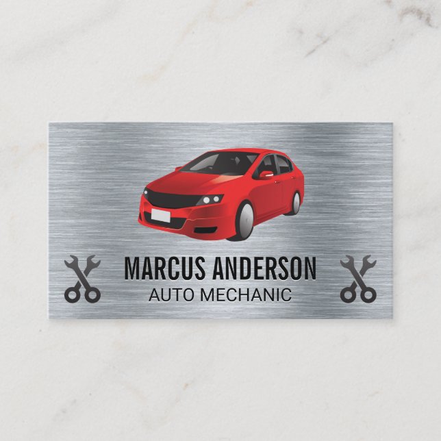 Tarjeta De Visita Coche rojo | Wrenches | Metálico (Anverso)