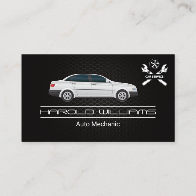 Tarjeta De Visita Coche Sedan | Logo de Wrenches mecánicos | Servici (Anverso)