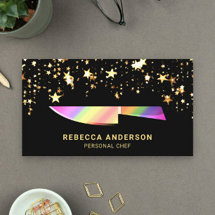 Tarjeta De Visita Cocina arcoiris de confetti de oro Cuchilla person