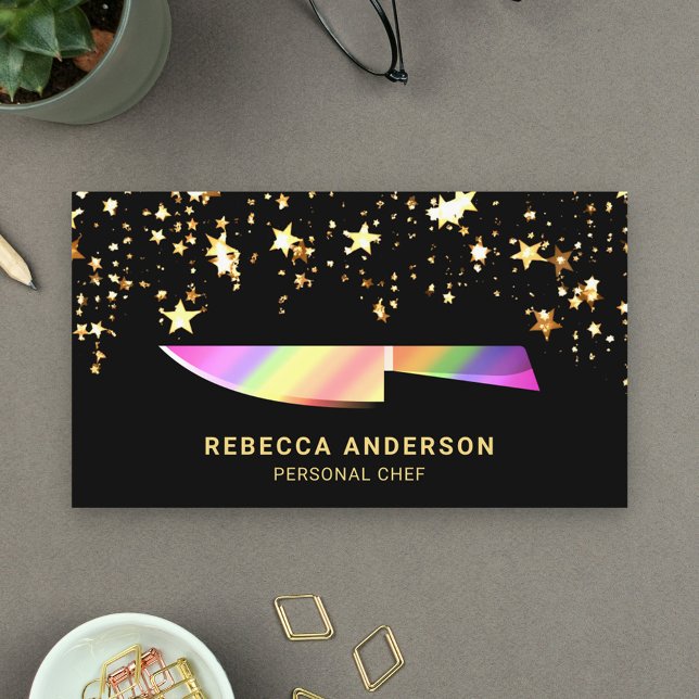 Tarjeta De Visita Cocina arcoiris de confetti de oro Cuchilla person (Subido por el creador)