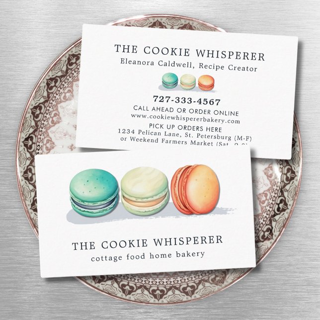 Tarjeta De Visita Cocina casera de panadería (Home Based Cookie Bakery Macarons Logo Business Card Magnet)