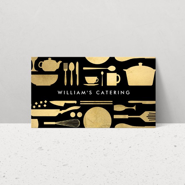 Tarjeta De Visita Cocina Collage Faux Gold/Black (Subido por el creador)