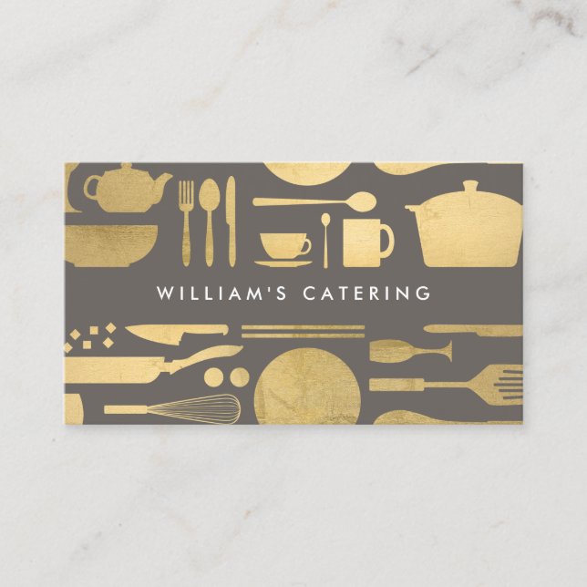 Tarjeta De Visita Cocina Collage Faux Gold/Gray (Anverso)