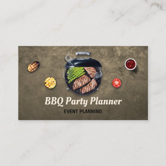 Tarjeta De Visita Cocina Comida Rápida BBQ Oro (Anverso)