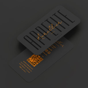 Tarjeta De Visita Cocina de Chef Minimalista Negra Naranja