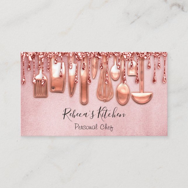 Tarjeta De Visita Cocina de Chef Personal Cuece Rosa Rubor (Anverso)