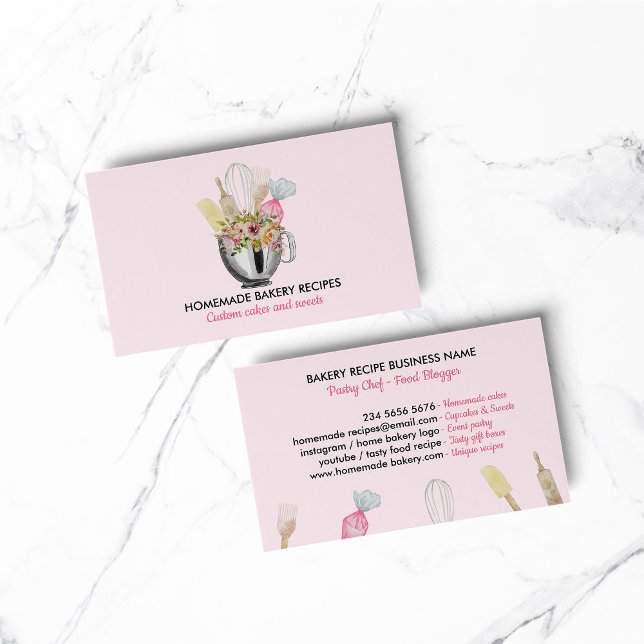 Tarjeta De Visita Cocina de comida de panadería rosa Cocina personal (Pink Bakery Food Cooker Personal Chef Catering Business Card)