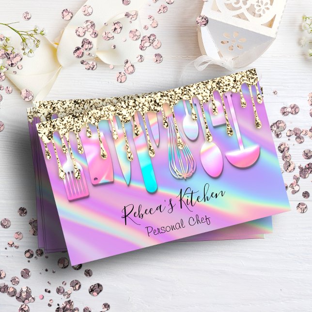 Tarjeta De Visita Cocina del chef personal Holografo Rosa (Subido por el creador)