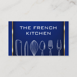 Tarjeta De Visita Cocina   Fondo azul dorado