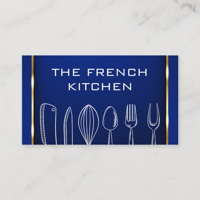 Tarjeta De Visita Cocina | Fondo azul dorado (Anverso)
