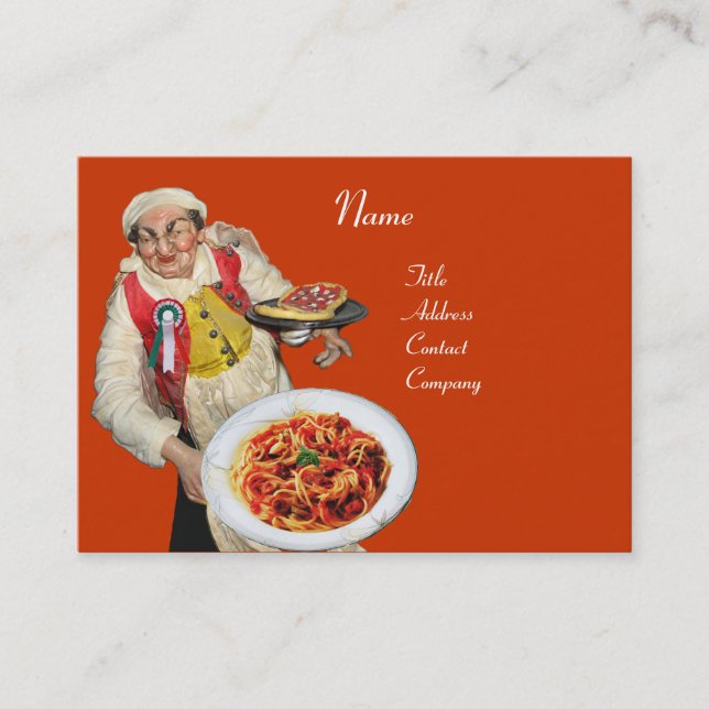 Tarjeta De Visita COCINA ITALIANA DE SPAGHETTI Y MANDOLÍN, naranja (Anverso)