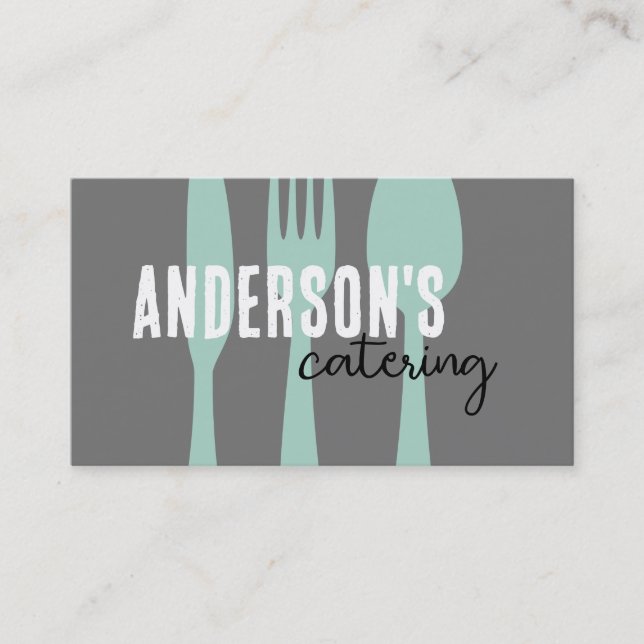 Tarjeta De Visita cocina moderna gris y personalizado verde azulado (Anverso)