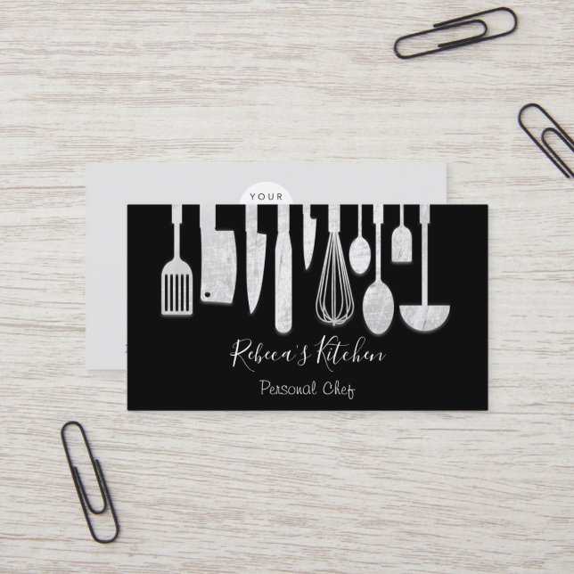 Tarjeta De Visita Cocina Personal Chef Restaurant Catering Black (Anverso/Reverso In Situ)