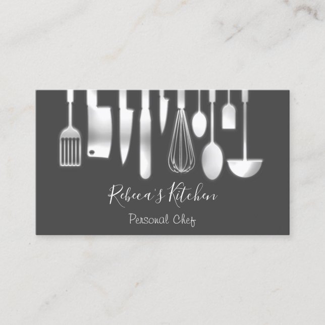 Tarjeta De Visita Cocina Personal Chef Restaurant Catering Metallic (Anverso)