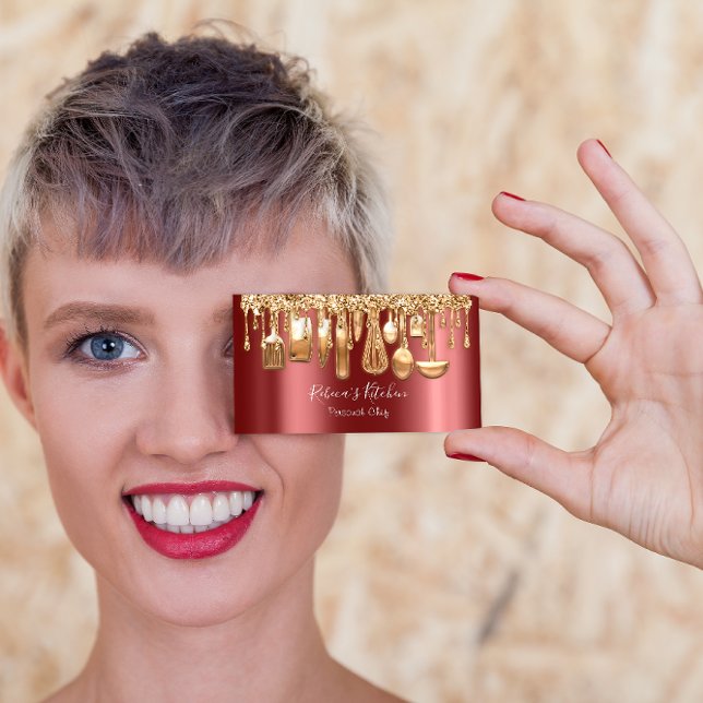 Tarjeta De Visita Cocina Personal Chef Restaurante Drip Rosa Cooper (Catering Personal Chef Restaurant Drip Rose Cooper Business Card)