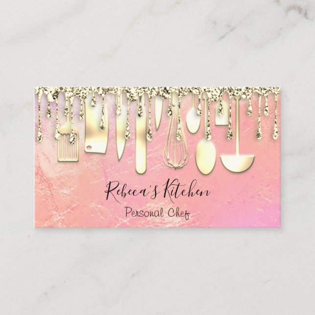 Tarjeta De Visita Cocina personal de cocina de chef abraza las gotas (Anverso)