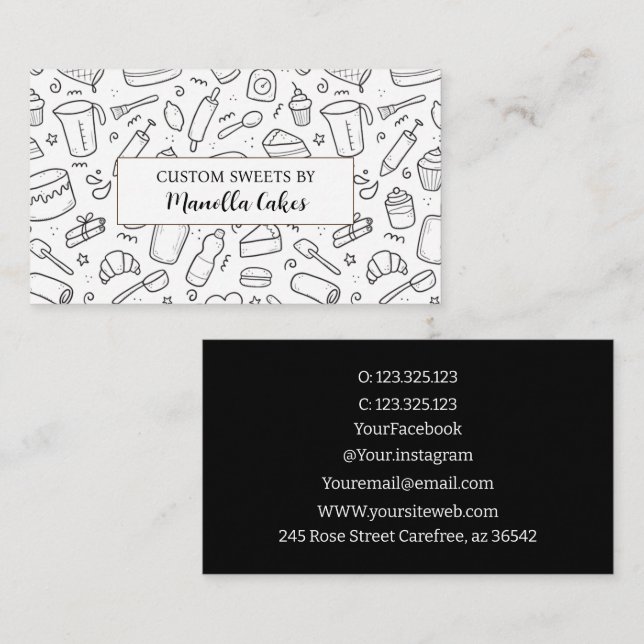 Tarjeta De Visita Cocina personalizado y panadería Utensil en blanco (Anverso / Reverso)