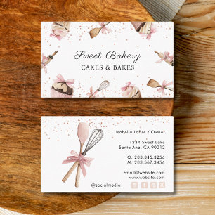 Tarjeta De Visita Cocina rosa con utensilios y pastelería