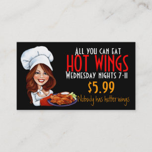 Tarjeta De Visita Cocinero caliente que promueve las alas calientes.