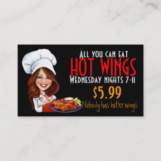 Tarjeta De Visita Cocinero caliente que promueve las alas calientes.