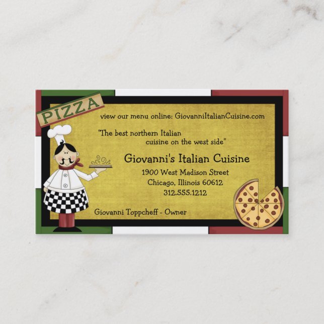 Tarjeta De Visita Cocinero que sirve la pizza caliente (Anverso)