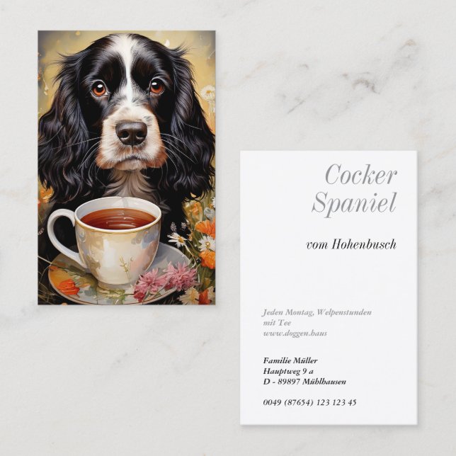 Tarjeta De Visita Cocker Spaniel inglés negro blanco (Anverso / Reverso)