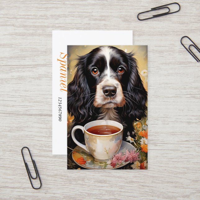 Tarjeta De Visita Cocker Spaniel negro blanco (Anverso/Reverso In Situ)