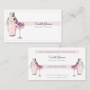 Tarjeta De Visita Cóctel de Bebida Femenina Rosa Rubor Barman