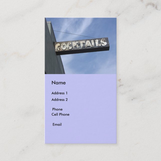Tarjeta De Visita cócteles (Anverso)