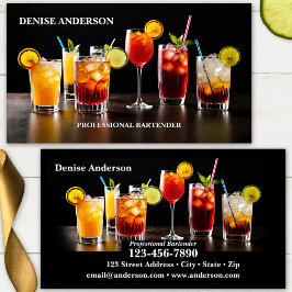 Tarjeta De Visita Cócteles Coloridos Bartender Profesional