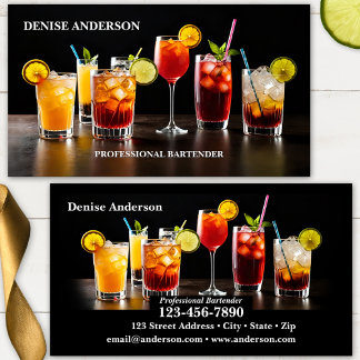 Tarjeta De Visita Cócteles Coloridos Bartender Profesional