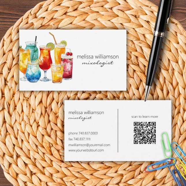 Tarjeta De Visita Cócteles de Acuarela con Código QR  (Subido por el creador)