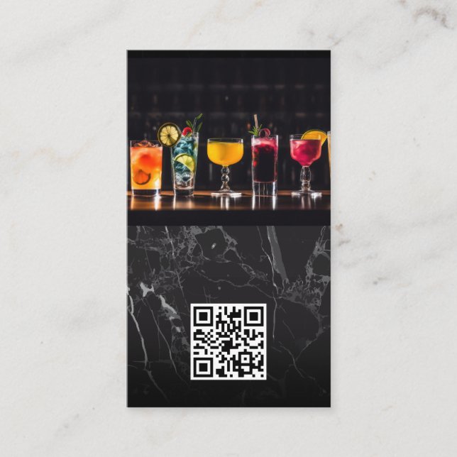 Tarjeta De Visita Cócteles en el bar superior | Código QR (Anverso)