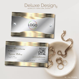 Tarjeta De Visita Cód. QR con logotipo de diamantes brillantes de pl