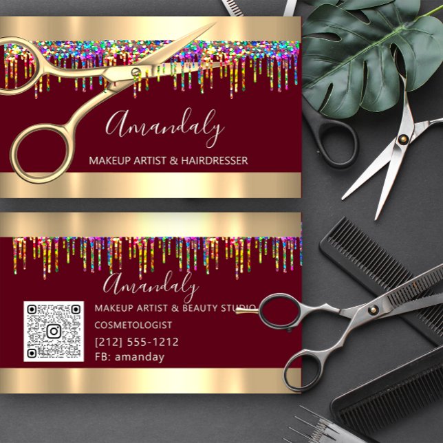 Tarjeta De Visita Cód. QR de la Hair Stylist Hairdresser Holographic (Hair Stylist Hairdresser Holographic Drips QR Code Business Card)