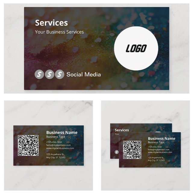 Tarjeta De Visita Cód. QR escaneable con logotipo moderno (Modern Logo Scannable QR Code Business Cards)