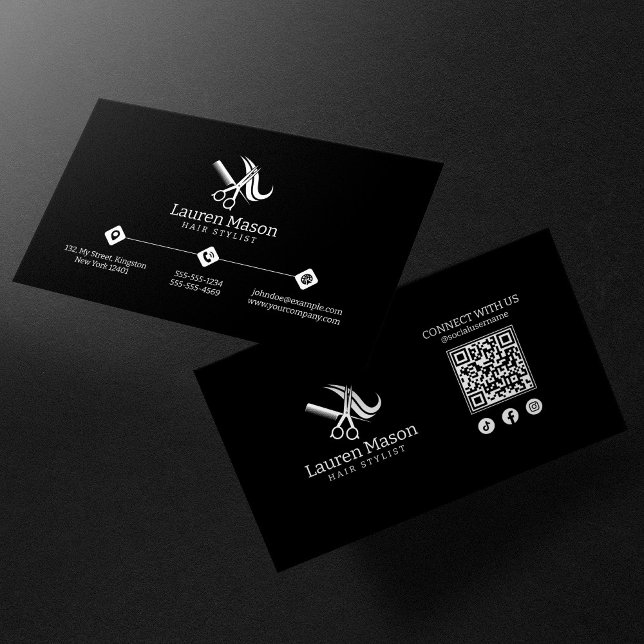 Tarjeta De Visita Cód. QR estilo moderno de cabello negro y blanco (Subido por el creador)