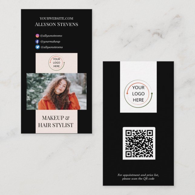 Tarjeta De Visita Cód. QR estilo moderno Rubor & Black Makeup (Anverso / Reverso)
