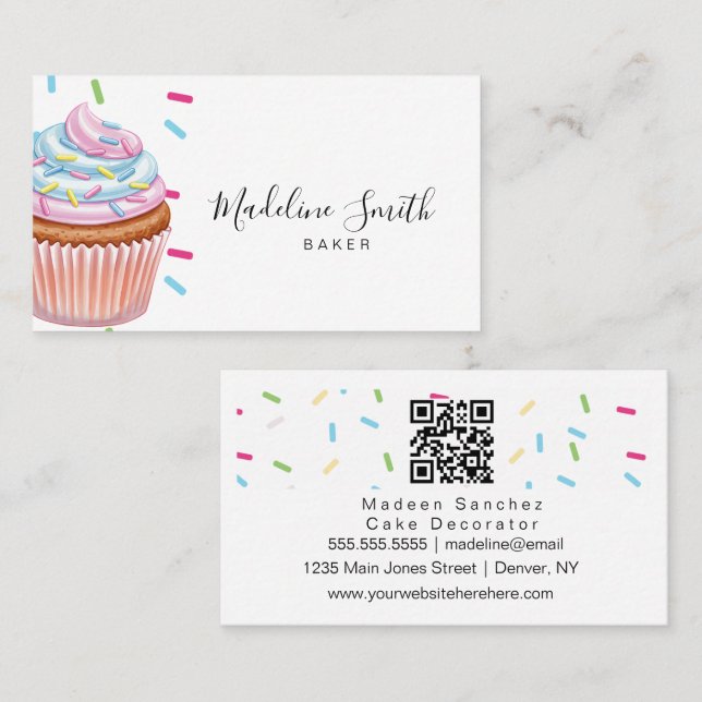 Tarjeta De Visita Código de barras de cupcakes arcoíris de la panade (Anverso / Reverso)