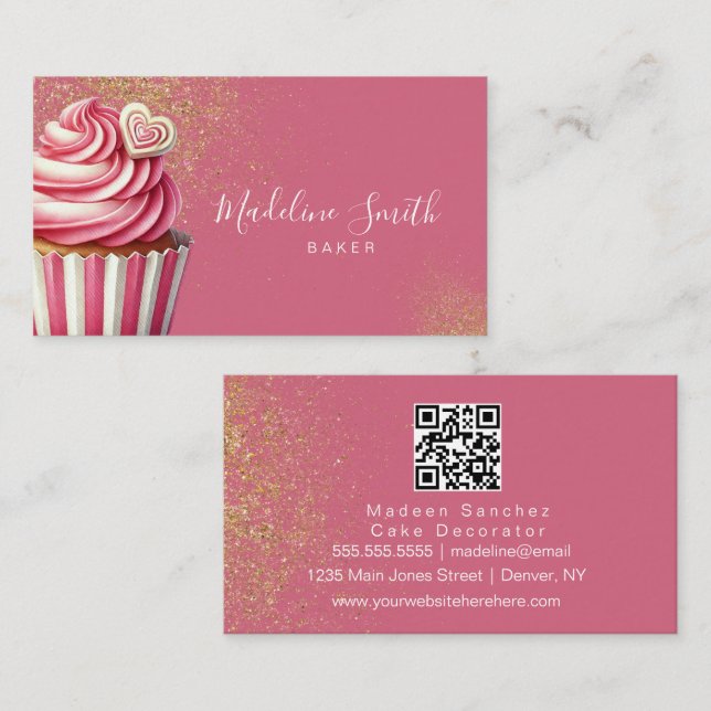 Tarjeta De Visita Código de barras de cupcakes glitter de panadería  (Anverso / Reverso)