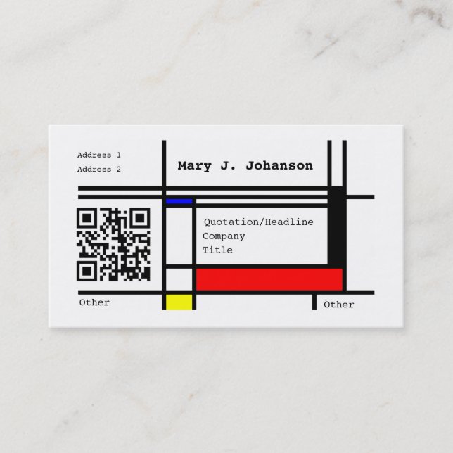 Tarjeta De Visita Código de encargo del diseño fresco QR de Mondrian (Anverso)