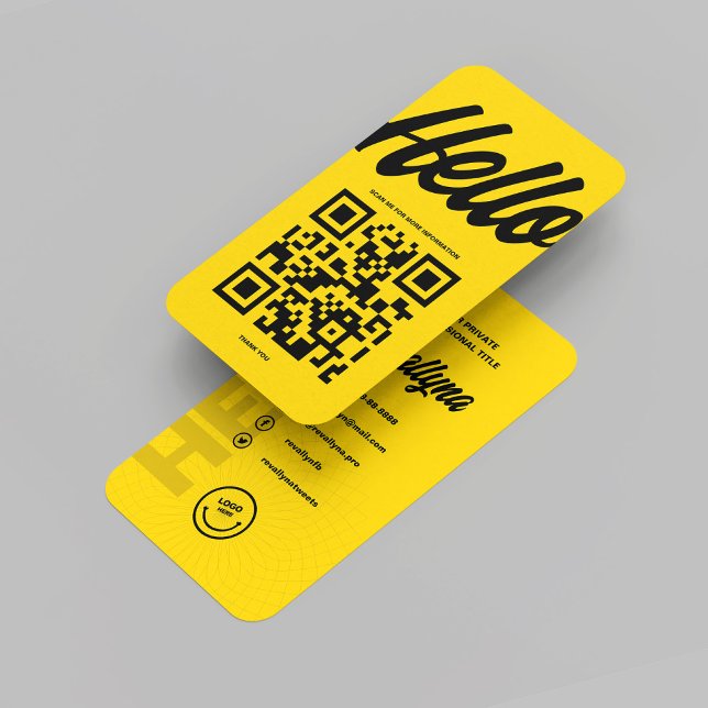 TARJETA DE VISITA CÓDIGO MODERNO HELLO MONOGRAM LOGO AMARILLO QR (MODERN HELLO MONOGRAM LOGO YELLOW QR CODE BUSINESS CARD
)