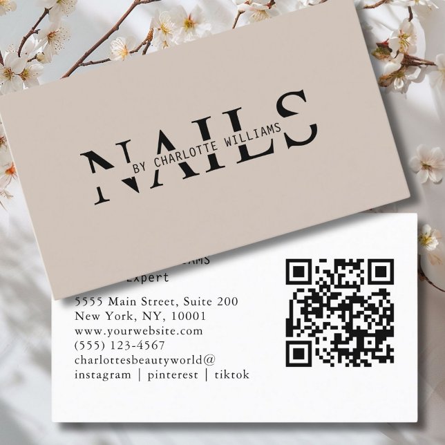 Tarjeta De Visita Código moderno, marrón, QR (Modern, Brown, QR Code Business Card. Perfect for Beauty, Nails, Lashes, Hair experts and more.)