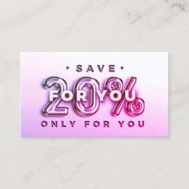 TARJETA DE VISITA CÓDIGO QR 20%OFF DESCUENTO INSERTAR GRACIAS PINK (Anverso)