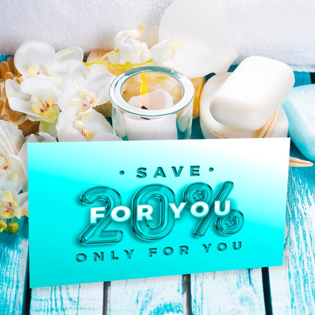 TARJETA DE VISITA CÓDIGO QR 20%OFF INSERTAR PROMOCIONAL DE CUENTA (QR CODE 20%OFF DICOUNT PROMOTIONAL INSERT CARD OCEANIC BLUE OMBRE PASTEL)